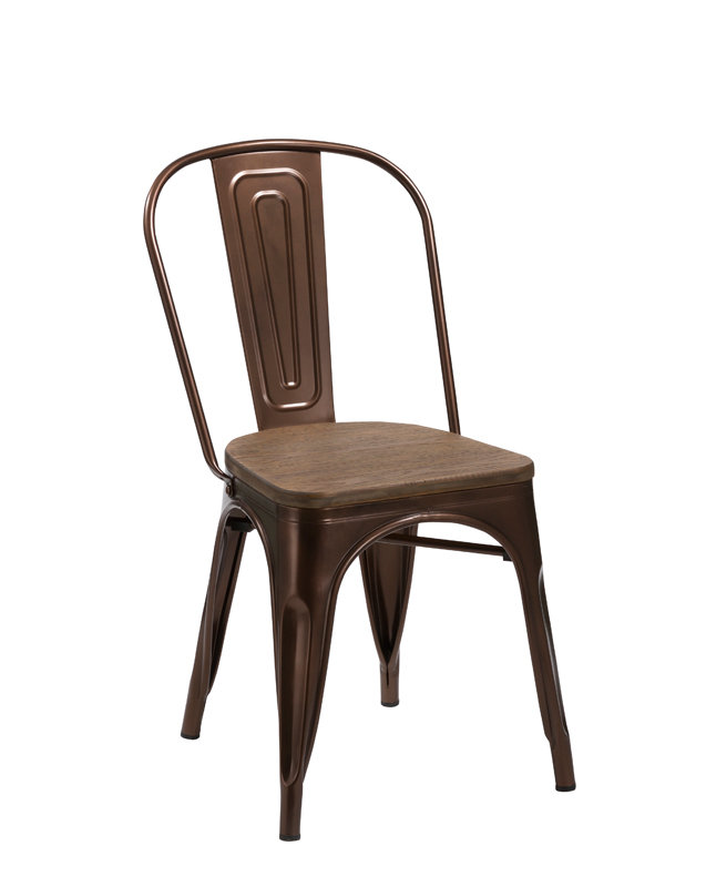 Chaise d’appoint à dossier à lattes en métal, Brun