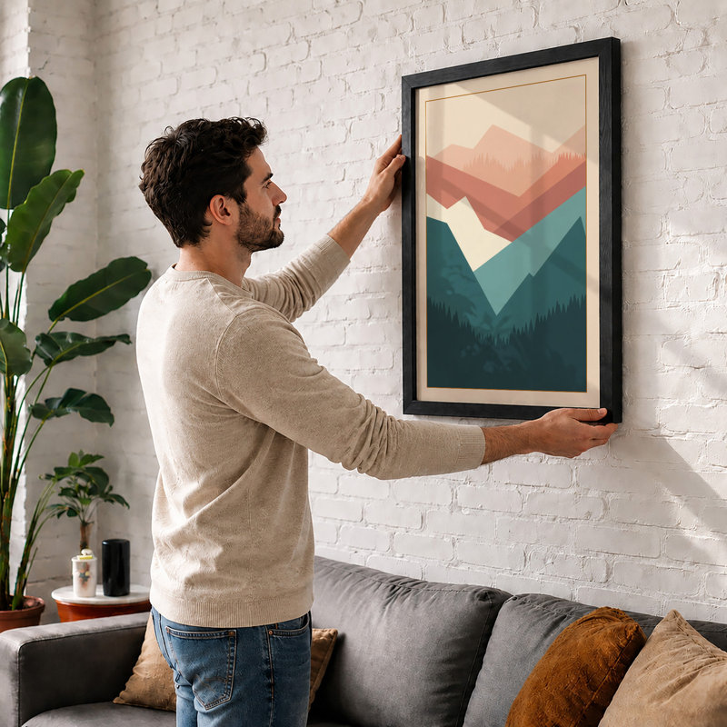 Layered Mountain Landscape Minimalist - Print, Black, A3 - 42.0 x 29.7 cm