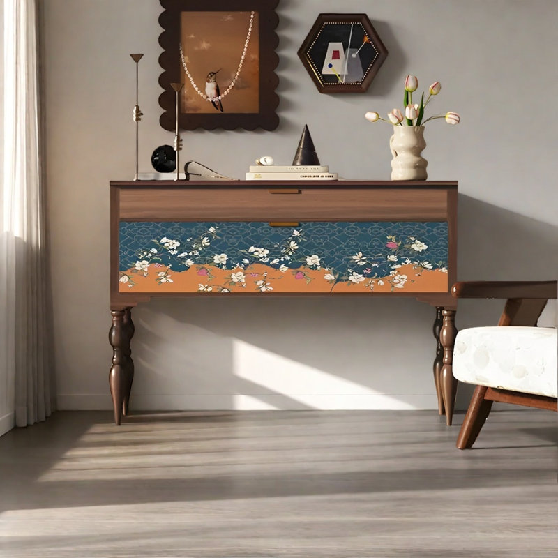 Console rétro avec tiroirs, Brun