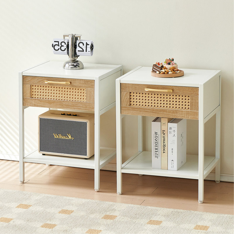 Table de chevet en MDF et métal Shari, Blanc, Individuel