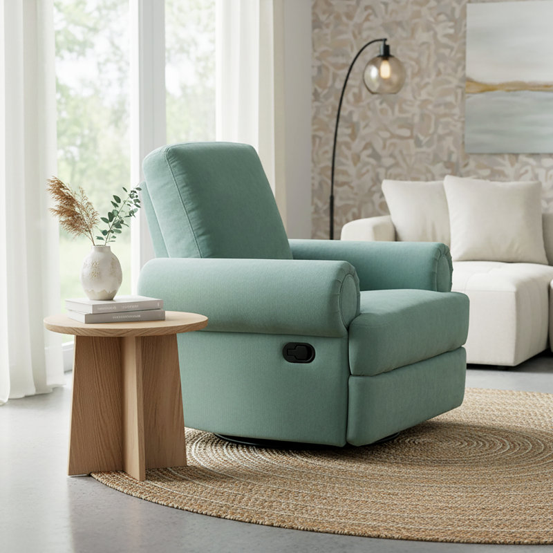 Claverton Manual Swivel Rocker Recliner With Chenille Upholstery, Mint Green