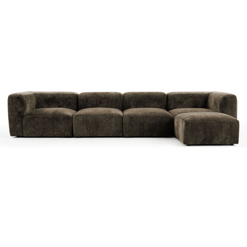 Canapé modulaire en chenille avec assise profonde et repose-pieds, Chenille chocolat