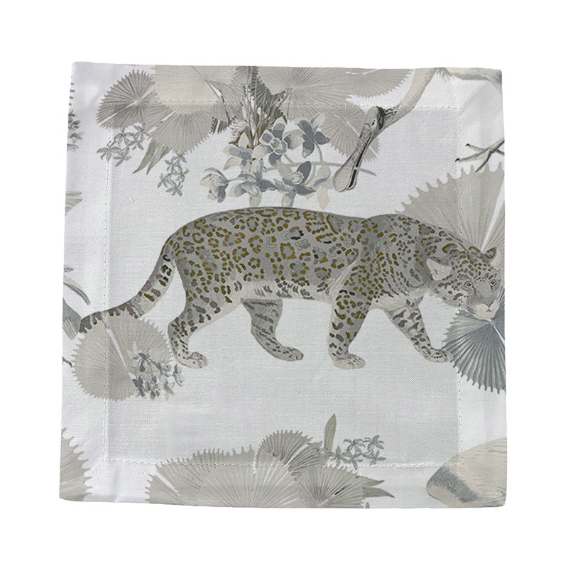 Leopard Walk Hemstitch Cocktail 6" Linen/Cotton Napkin, Cameo