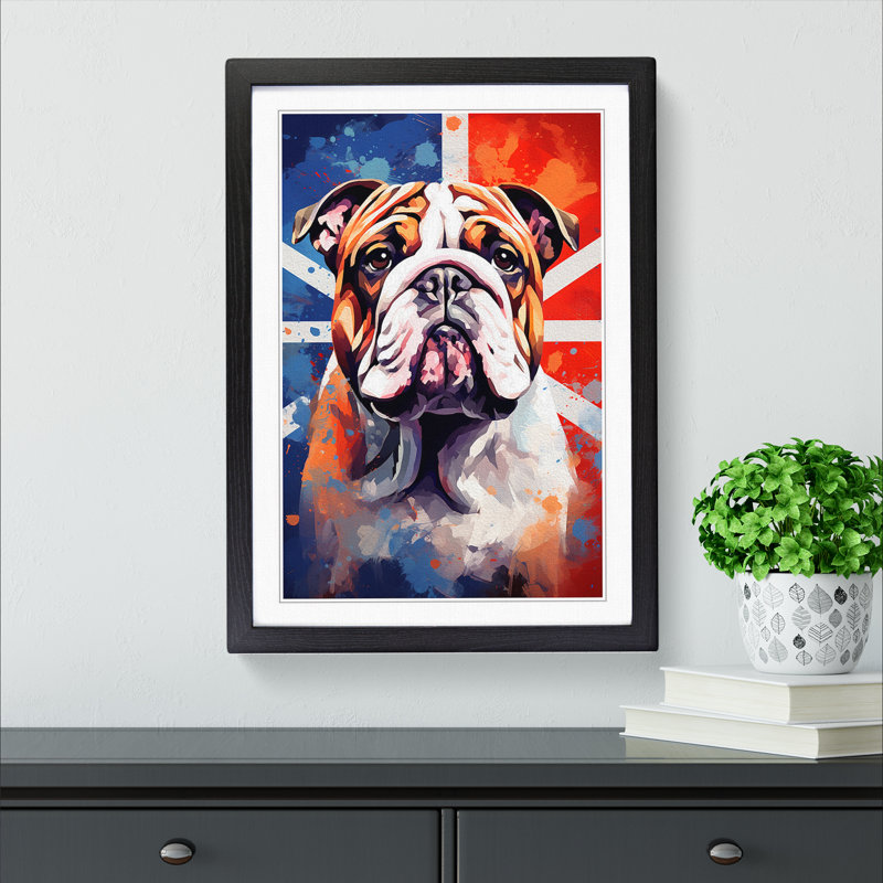 British Bulldog Abstract No.2 - Framed Print, 34cm H x 25cm W x 2cm D, Black Framed