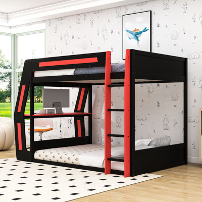 Lit mezzanine en bois avec bureau de jeu, ports USB et lumières RVB