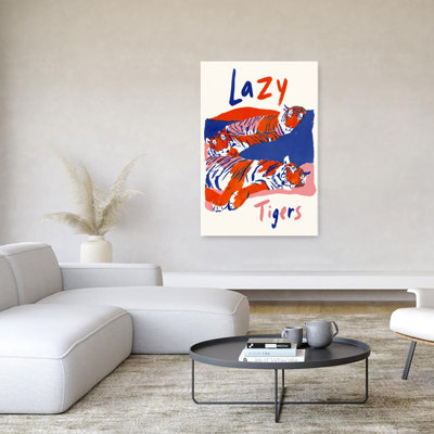 Vibrant Lazy Tigers Contemporary Modern Peaceful Cat Tiger Tropical Wildlife Wall Art Print 1 Piece Wrapped Canvas Wall Art