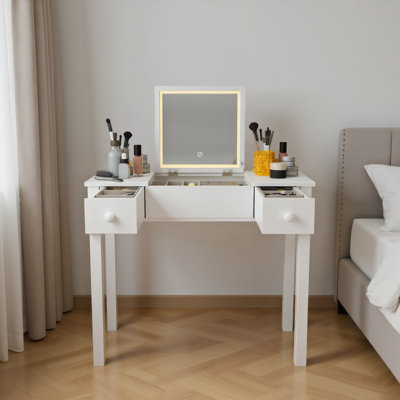 Make Up Vanity with LED Lights and Flip-Top Mirror by Ebern Designs