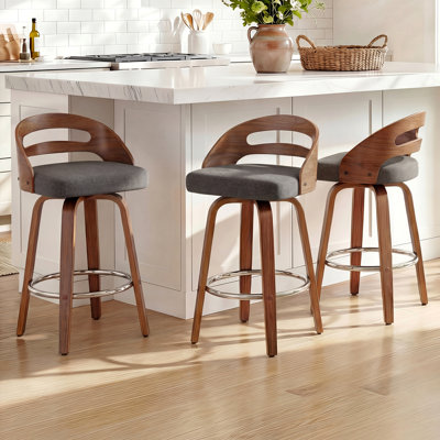 Modern Upholstered Swivel Counter Stools (Set of 3)