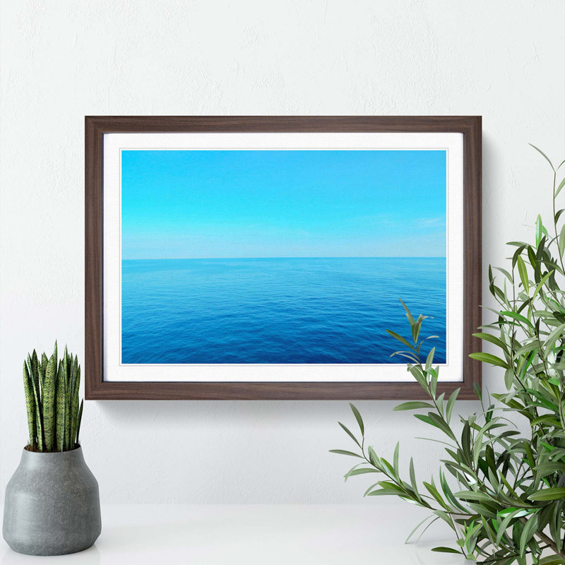 Blue Ocean Horizon - Picture Frame Photograph Print, 48cm H x 65cm W x 2cm D, Walnut Framed