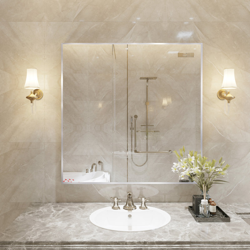 Miroir de salle de bain mural Sartori, Nickel brossé, 36 po x 36 po