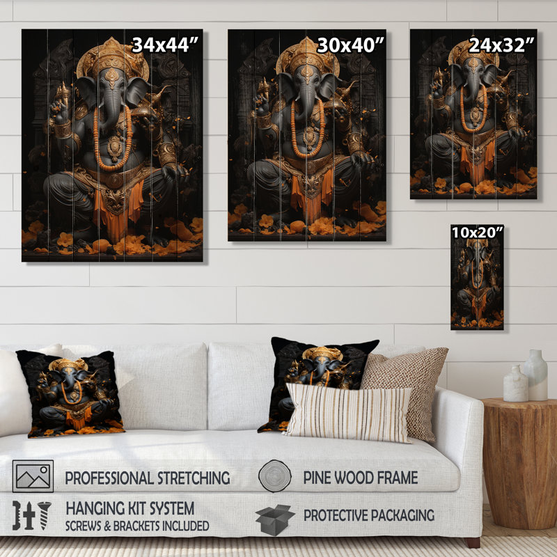 «Hinduisim Divine Ganesha II» sur impression sur bois, H 20 po x l 10 po x P 0,78 po