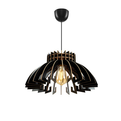 Élégant lustre couronne noire, hauteur réglable, 21,7 po x 15,4 po | Corps en panneau de fibres à densité moyenne massif, douille E27 (40 W maximum) | Parfait pour la décoration intérieure scandinave moderne, solution d'éclairage élégante et fonctionnelle