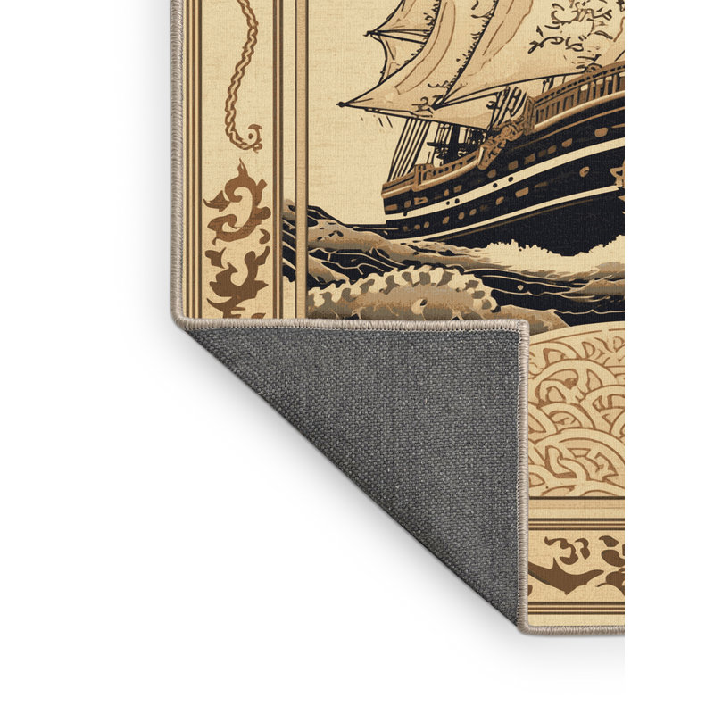 Tapis oriental doux et moelleux de style oriental traditionnel en forme de grand voilier Ehlers, 5 x 7