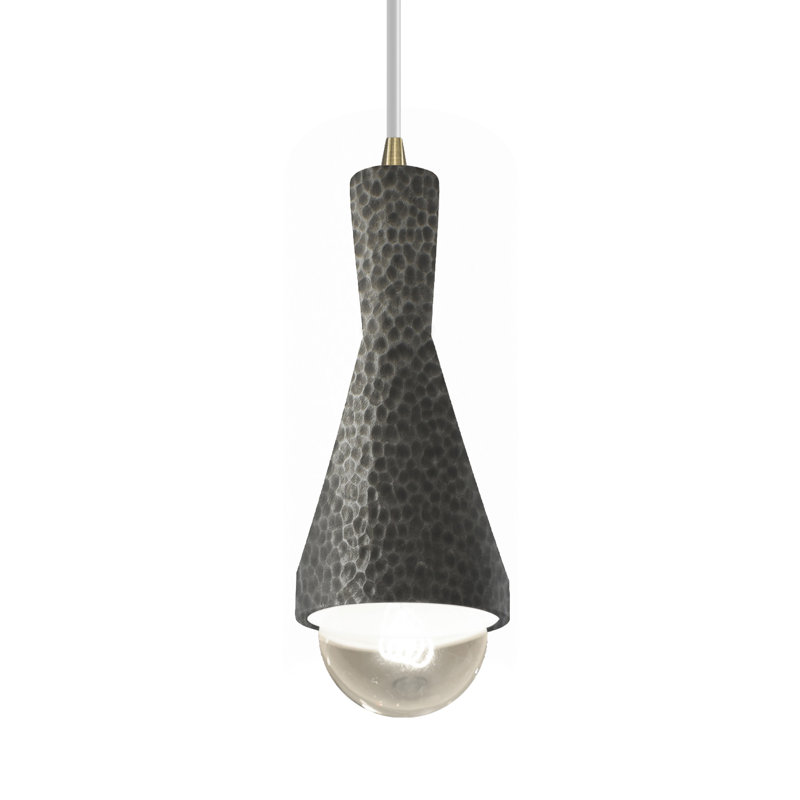 Luminaire suspendu 1 lumière avec détails en métal Breeona, Laiton antique, Étain martelé