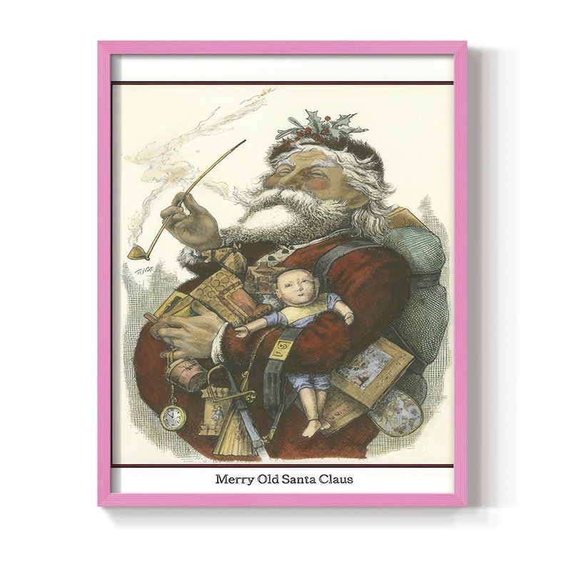 Merry Santa Framed Print - Solid Wood, Pink