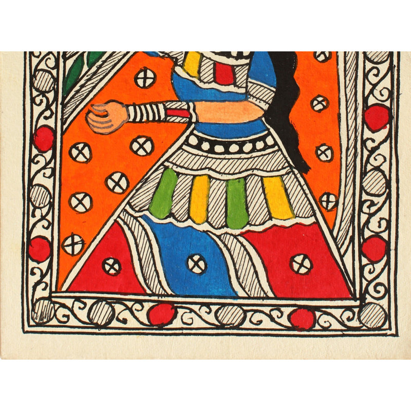 Peinture de femme indienne en robe de style Madhubani | Couleurs naturelles sur papier fait à la main