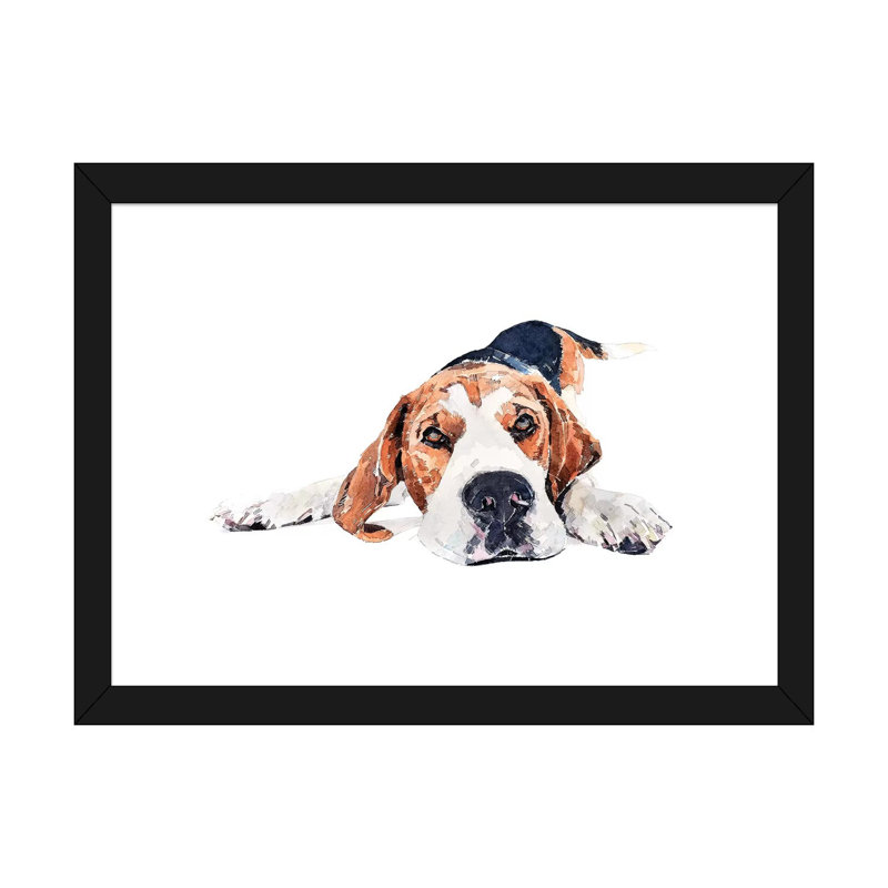 « Beagle Play Time » par Edwatercolours-impression, Papier encadré noir, Blanc, H 16 po x l 24 po x P 1 po
