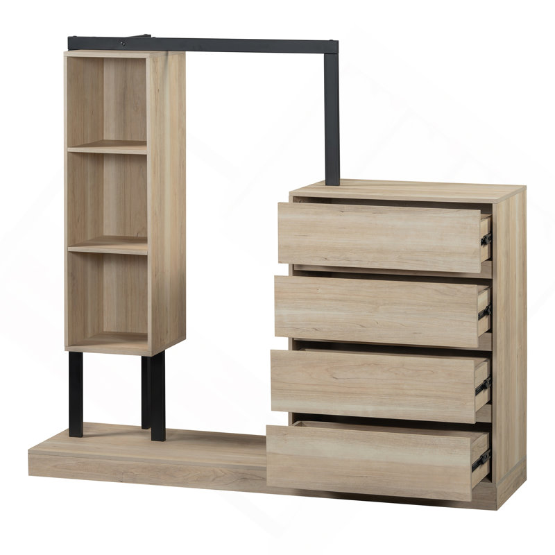Armoire avec 4 tiroirs et 3 tablettes, Naturel