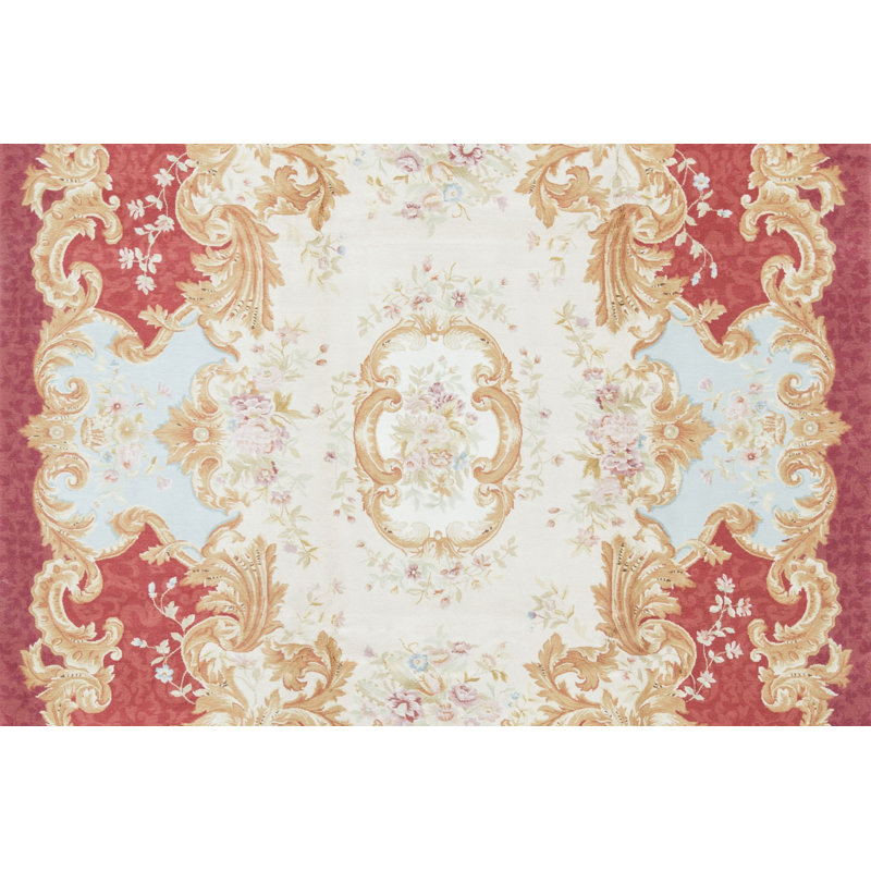 Tapis ivoire et rouge noué à la main de haute qualité
