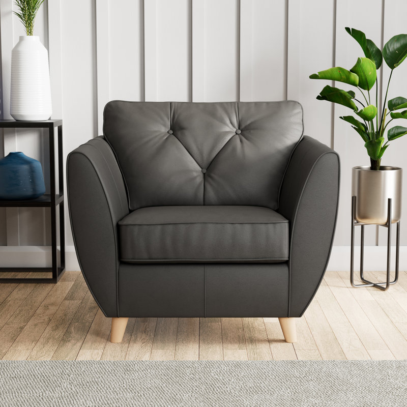 Marylin Leather Armchair, Raven, Light Wood