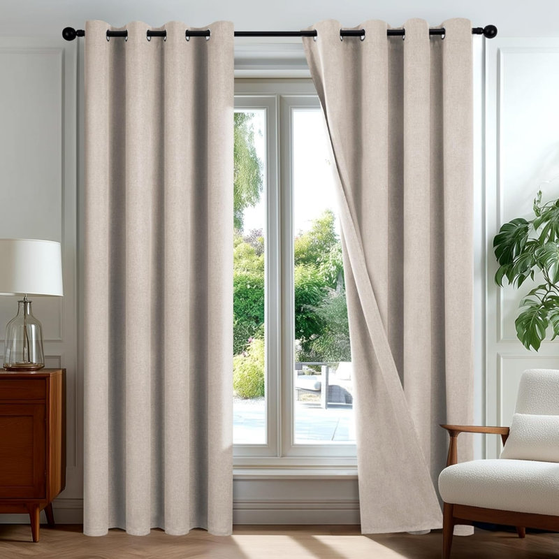 Blackout Curtain Panel Pair, Beige, 117cm Width x 229cm Drop