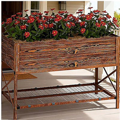 Gardening Bed,Metal Planter Box,Galvanized Raised Garden Bed,with Legs,Storage Shelf and Bed Liner