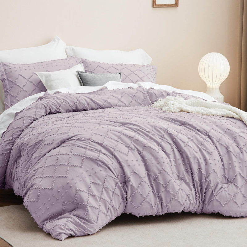 Ensemble d'édredon touffeté toutes saisons (ensemble de 3), Lavande, Édredon pour lit simple + 1 taie décorative stan