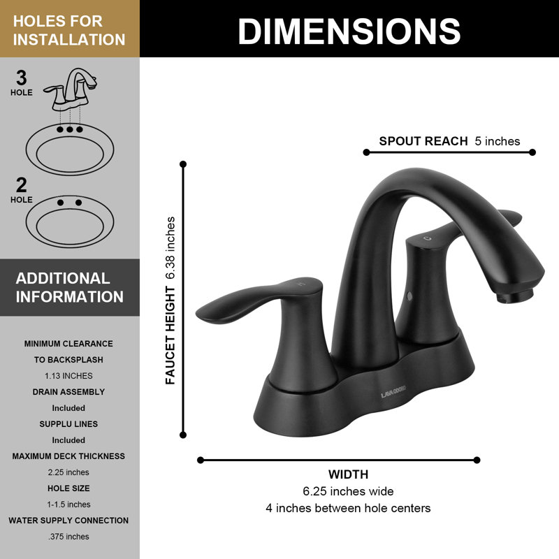 2-handle Bathroom Faucet with Drain Assembly, Matte Black