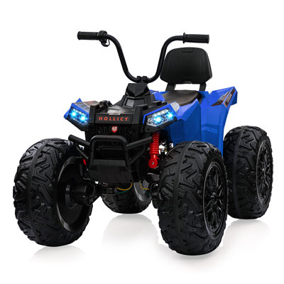 24V Kids ATV 4WD Ride on Car with 4x80W Powerful Engine, EVA Tires, Full Metal Suspension & LED Lights – Electric Quad Vehicle for Boys & Girls with Bluetooth, Music & Accelerator Handle, Blue