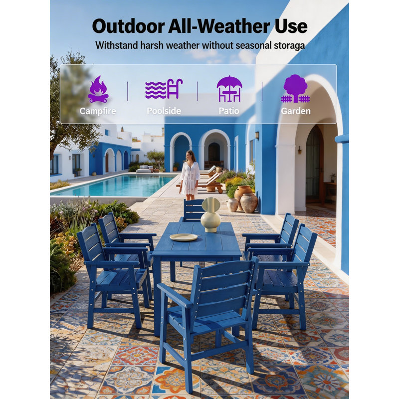 10 - Person All Weather Outdoor Table and Chairs 12 Pieces Patio Dining Sets Outside Furniture With Umbrella Hole& Aluminum Frame HIPS Modern Patio Dining Set for 10 Person For Outside Backyard/Porch/Deck, 2-Tables 10-Chairs, Dark Blue