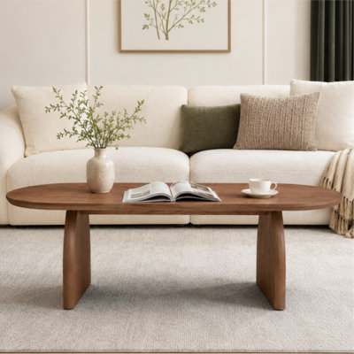 Table basse ovale de 47 po, centre de table moderne en placage de bois massif
