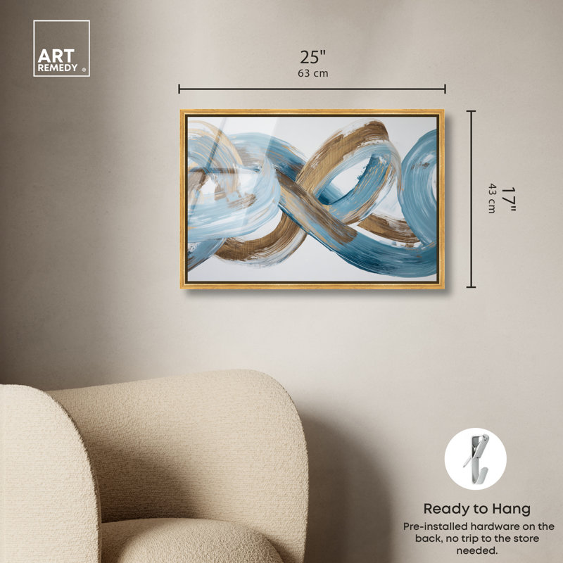 «Azure Flow II», reproduction d'art encadrée bleue et dorée par Art Remedy, cadre doré, 24 x 16, H 17 po x l 25 po