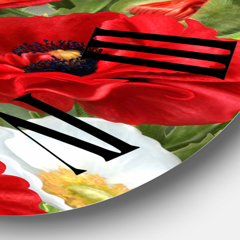 Oiseau jaune avec coquelicots rouges et anémones blanches - Horloge murale traditionnelle, Surdimensionné