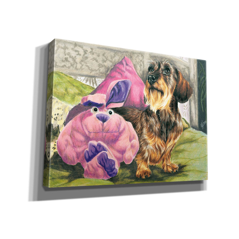 «Dachsund With Stuffed Toy» par Barbara Keith, art mural sur toile, H 12 po x l 16 po x P 0,75 po