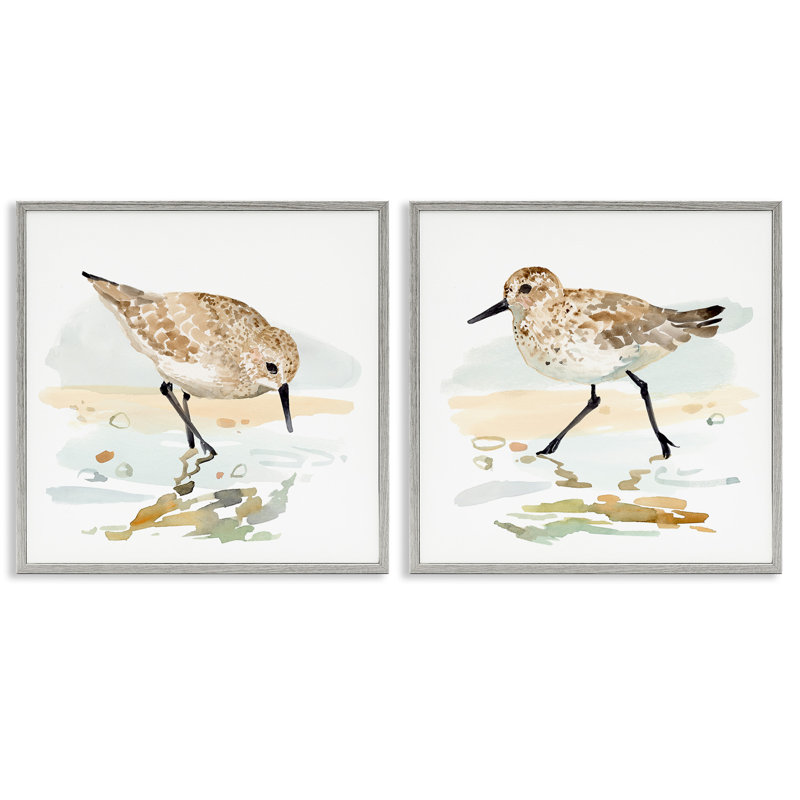 Sea Birds On Shore, impression sur bois encadrée 2 pièces, Estampe numérique Farmhouse, H 12 po x l 24 po x P 1,5 po