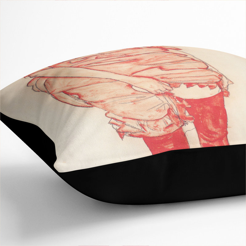 Standing Woman In Red Square Throw Cushion, Black, 40cm H x 40cm W x 15cm D