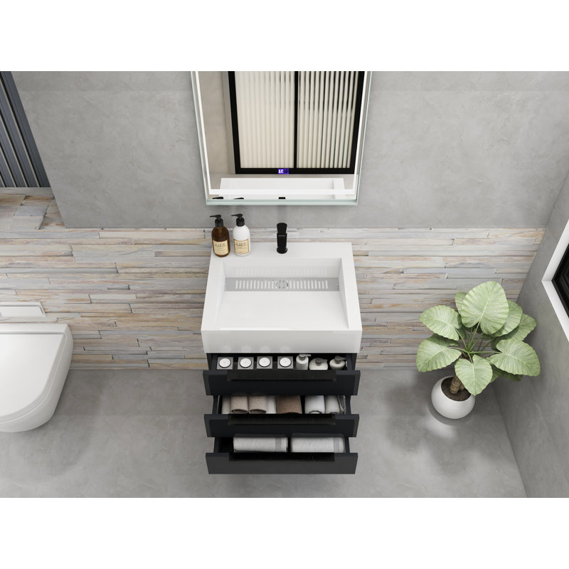 Jessica 23.5'' Single Bathroom Vanity with Acrylic Top, Gloss Gray