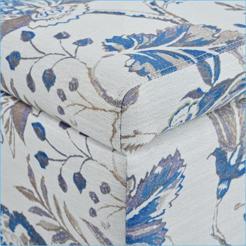 Repose-pieds avec tissu floral, rangement à fermeture en douceur, siège / repose-pieds multifonctionnel pour le salon, la chambre à coucher | Noir | Bois
