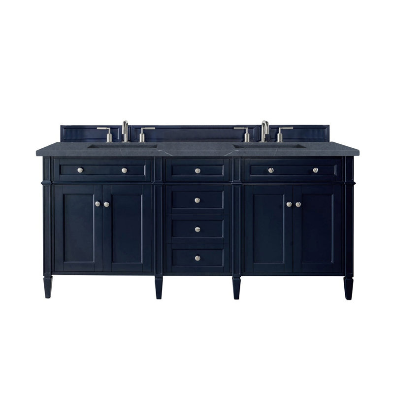 Meuble-lavabo double l 72 po Dussault, Bleu victoire, Pierre de savon anthracite, 8 po