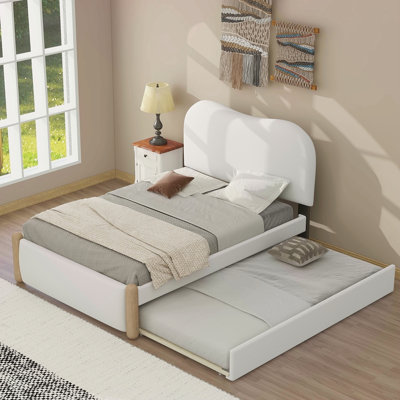 Lit plateforme tapissier avec pieds et gigogne en bois