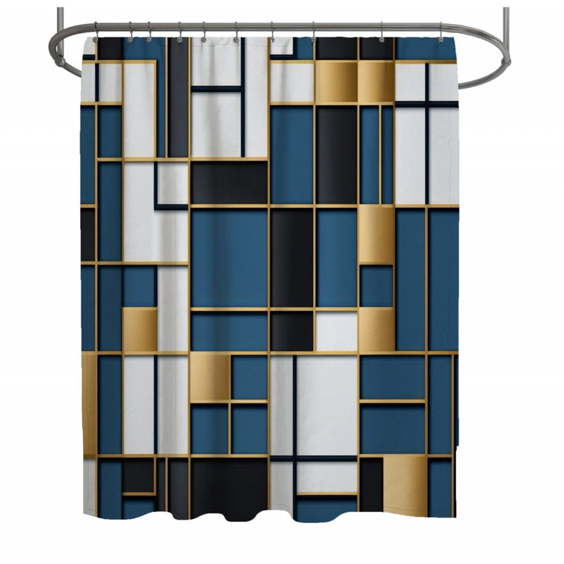 Rideau de douche Ramaz, H 73 po x l 70 po, Bleu marine/blanc