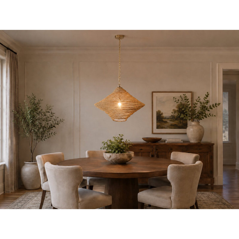 Luminaire suspendu 1 lumière avec abat-jour Aadriti, Doré