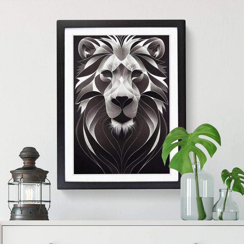 Lion Orphism - Single Picture Frame Print, Black, 64cm H x 46cm W x 2cm D