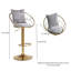 Tabouret de bar pivotant en velours gris à hauteur réglable avec base dorée, ensemble de 2