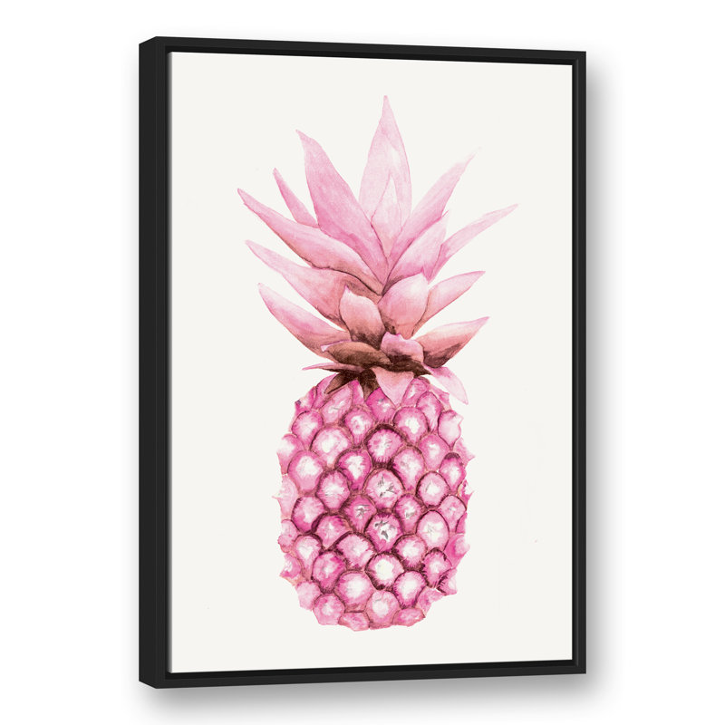 Watercolor Pink Pineapple - Print on Canvas, 31.75" H x 21.75" W, Black Framed