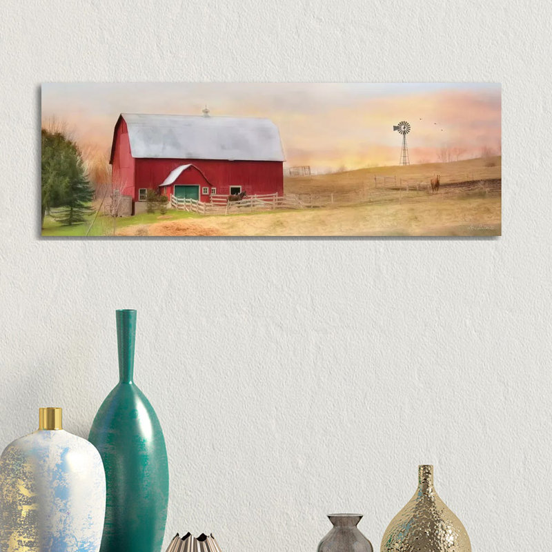 Horse Farm by Lori Deiter - Panoramic Print on Canvas, 30.48cm H x 91.44cm W x 3.81cm D, Wrapped Canvas