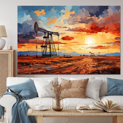 «Orange Oil Rigs Pumpjack In Texas I», reproduction d'art sur toile
