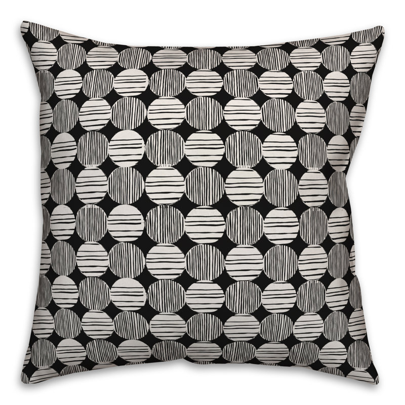  Coussin Circles, Géométrique blanc / noir 2, 18 po x 18 po