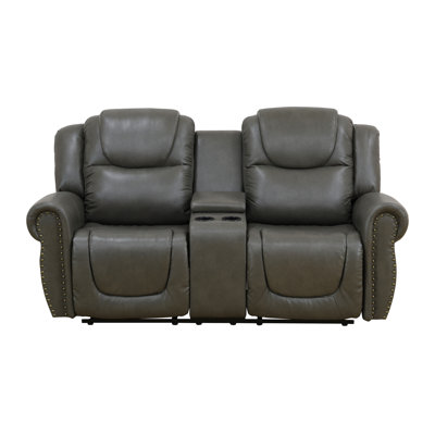 Causeuse de salon inclinable 78 po en cuir végétalien de qualité supérieure avec console centrale et porte-gobelets