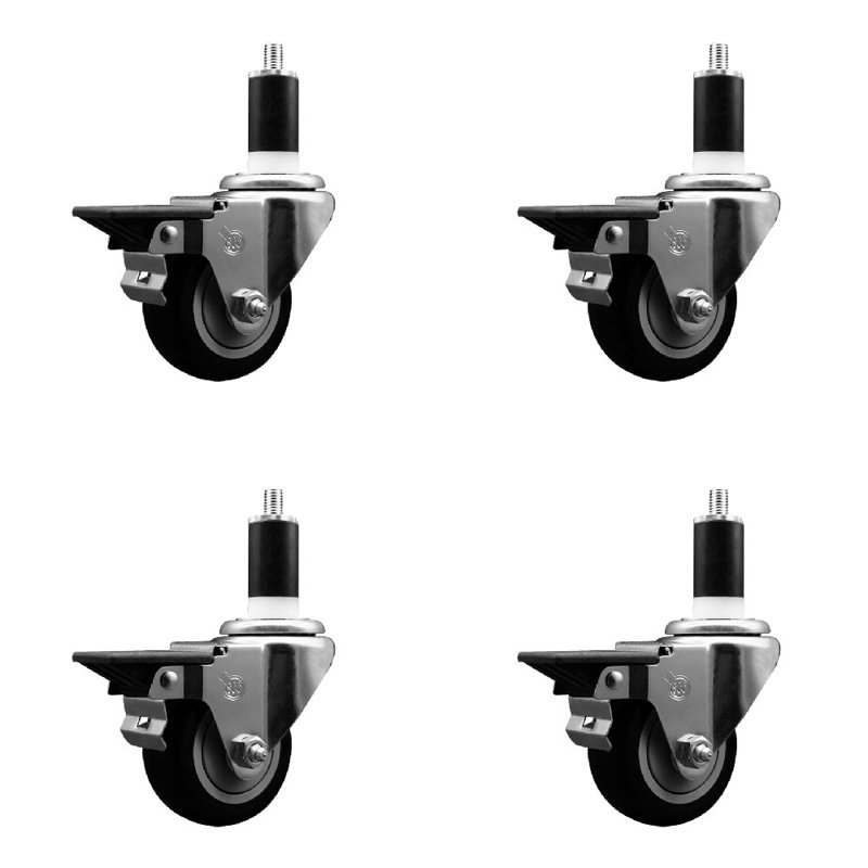 Ensemble de roulettes extensibles pivotantes en polyuréthane noir 3 po / 3/8 po 3 pouces SCC